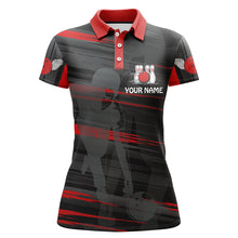 Load image into Gallery viewer, Personalized Bowling Polo Shirt For Women Red And Black Bowling Shirt For Team Custom Bowling Jersey BDT08