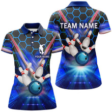 Load image into Gallery viewer, Blue Bowling Shirt For Women Custom Name Polo Bowling Jersey 3D Ladies Bowling Team Shirt BDT44
