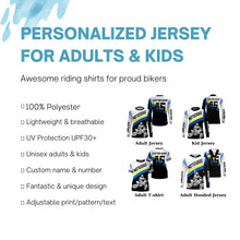 Load image into Gallery viewer, Custom motocross jersey blue UPF30+ men women kid dirt bike racing off-road motorcycle long sleeve NMS1003