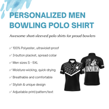 Load image into Gallery viewer, Funny Men Polo Bowling Shirt Personalized Work Sucks I'm Going Bowling Black Patriotic Short Sleeves NBP10