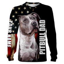 Load image into Gallery viewer, Pitbull Dad American Flag Hoodie Long Sleeve| Custom Name Pitbull Shirt for Pitbull Dad Pitbull Lover| JTSD283