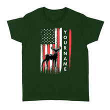 Load image into Gallery viewer, American flag deer hunting custom name shirt, personalized deer hunting apparel Women's T-shirt- NQS1206