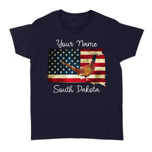 Pheasant hunting shirt South Dakota American Flag bird hunter custom name T-shirt - FSD1162