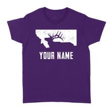 Load image into Gallery viewer, Montana Elk Hunting Custom Name Shirt Bull Elk MT State Shape Standard Women's T-shirt FSD1808D05