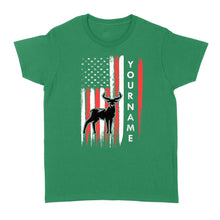 Load image into Gallery viewer, American flag deer hunting custom name shirt, personalized deer hunting apparel Women's T-shirt- NQS1206